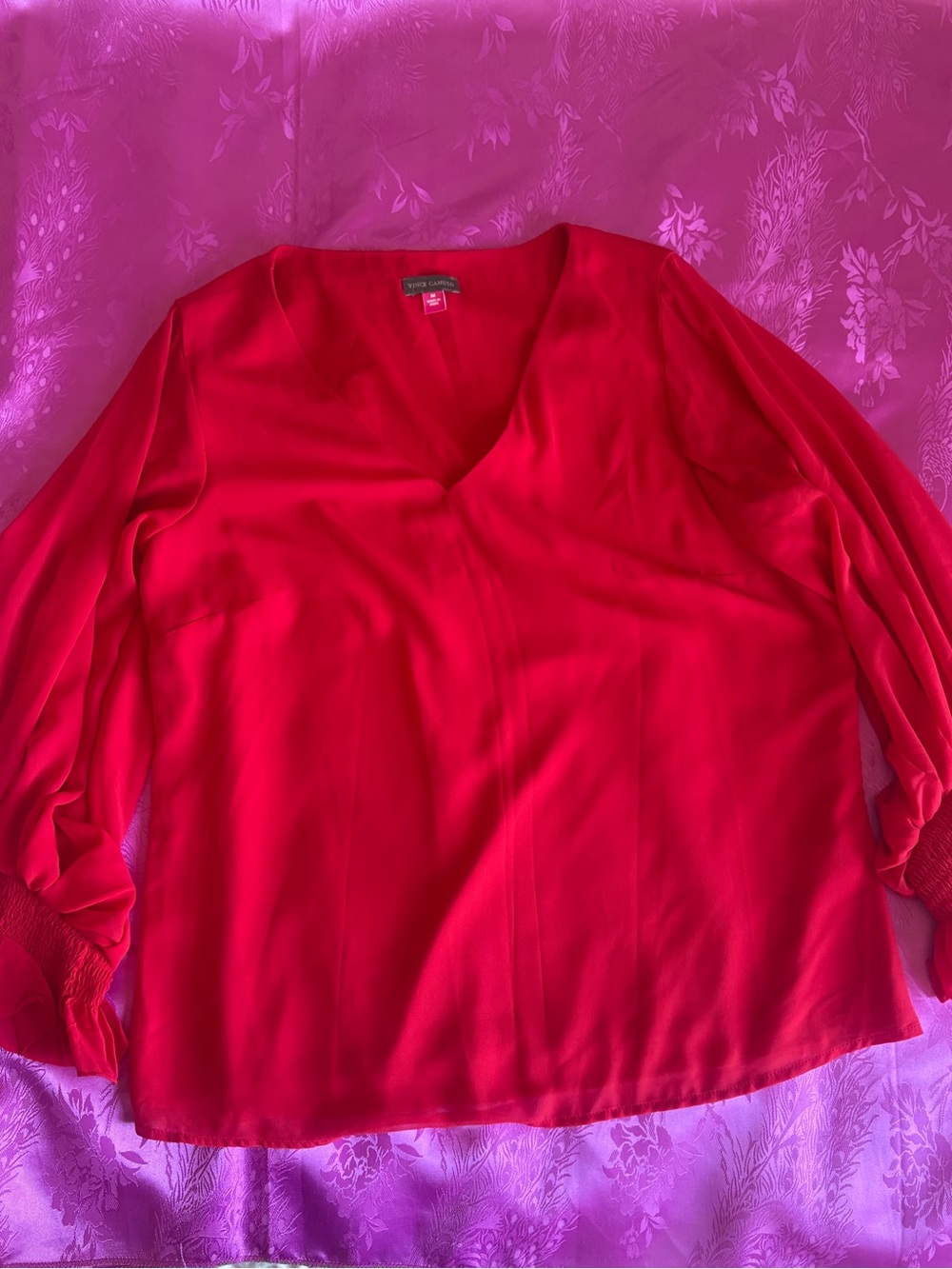 Vince Camuto Bright Red V-Neck Long Sleeve Blouse